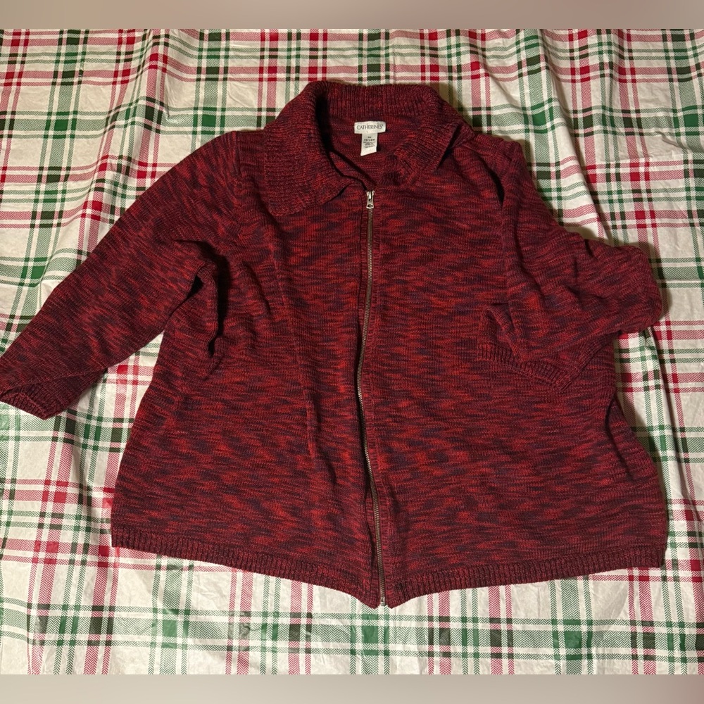 Catherine’s Women’s Plus Size Sweater Red Zip Up Size 3X 26/28W